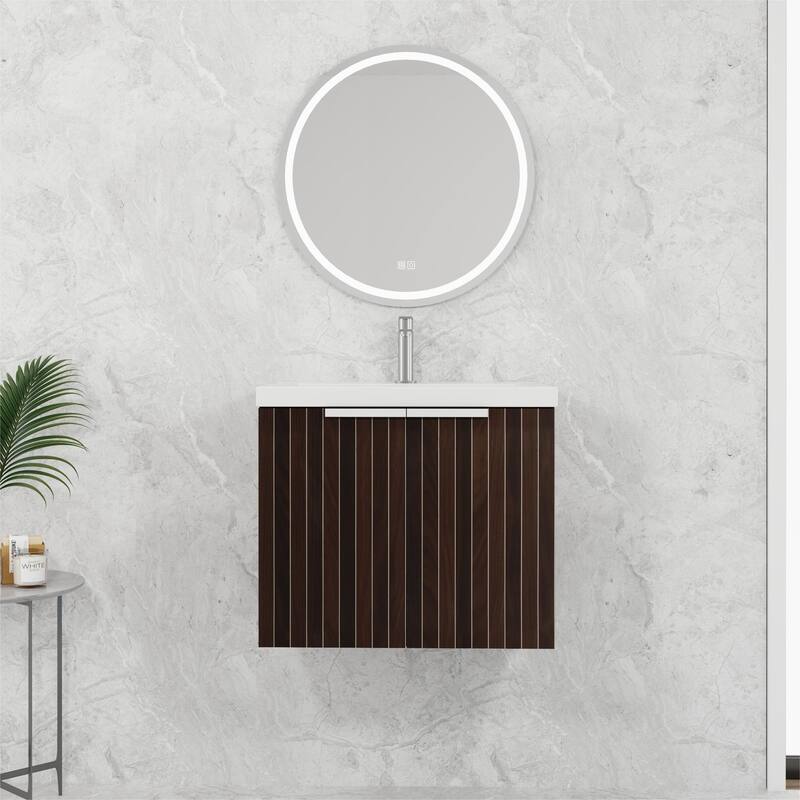 48in Bathroom Vanity with Resin Sink, Soft Close Hinges, 3 Doors, Eco-Friendly Design, Wall-Mounted Floating Cabinet - 23.6in L Plywood - 23.6in L Silver-Brown Stripe