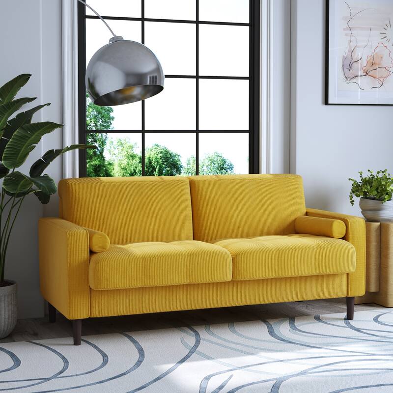 Corduroy 61.9" Loveseat Sofa Square Armrests - Yellow