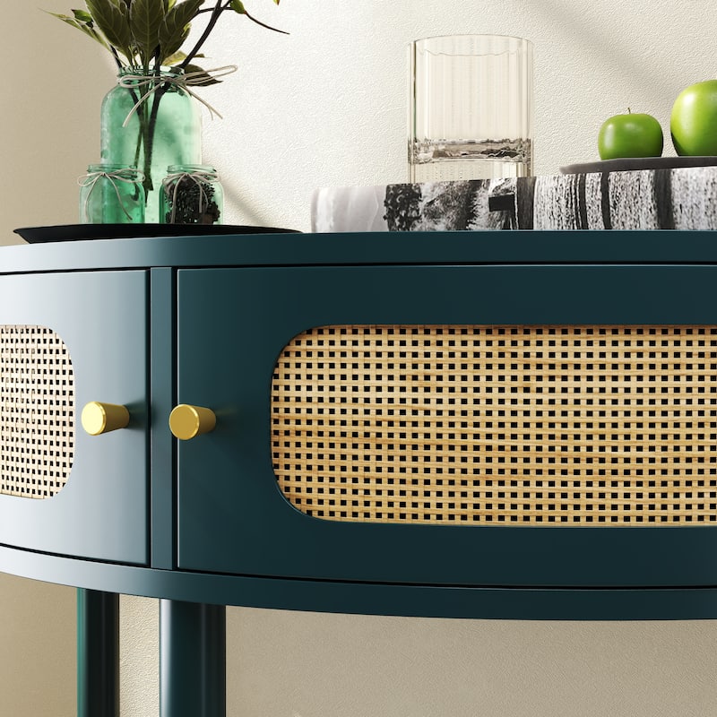 Homy Casa 31.5" Demi-Lune Console Table with 2 Drawers & Shelf, Wave-Pattern Front, Solid Wood Legs, Multiple Colors