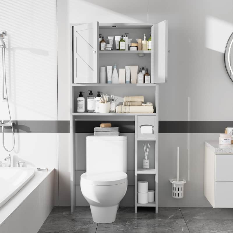 Over-The-Toilet Storage Cabinet with Side Shelves – Adjustable Bathroom Organizer