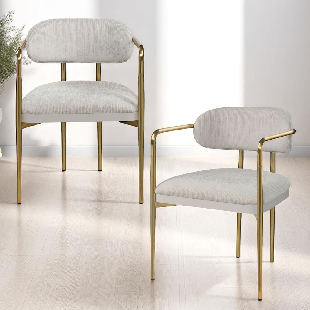 Zayn Beige Chenille & Gold Arm Chair (Set of 2)