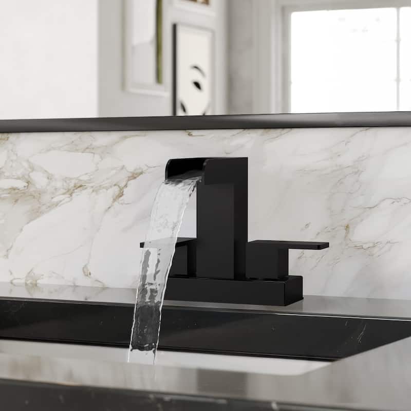 2 Pack 2/3 Hole Deck Mount Waterfall Sink Faucet with Dual Handles Open Spout Design