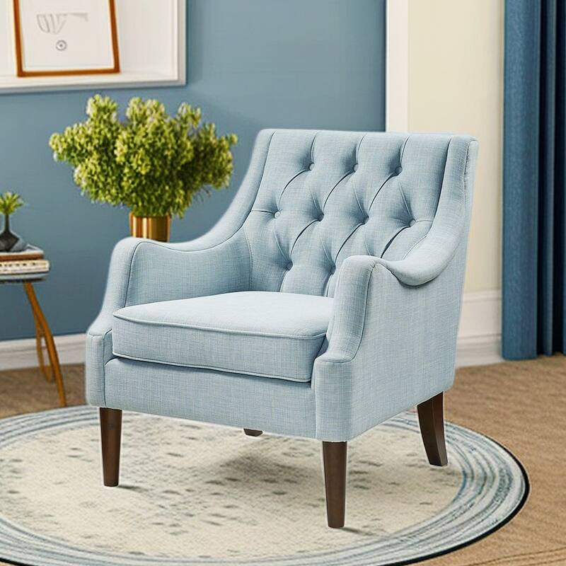 Accent Chair for Bedroom Living Room Chairs Tufted Upholstered Lounge Chair with Wood Legs Linen Fabric