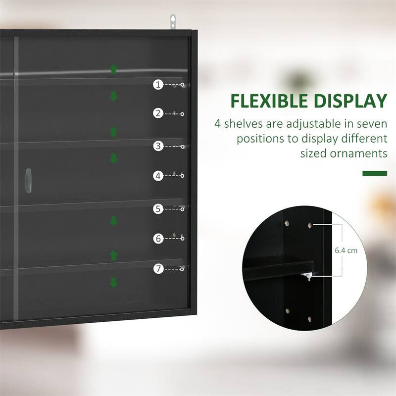 5-Tier Wall-Mounted Glass Display Cabinet with Adjustable Shelves