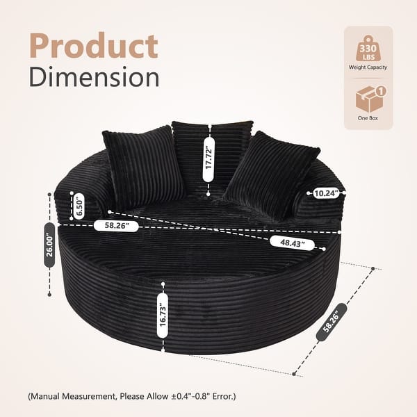 dimension image slide 1 of 5, XIZZI Modern Round Plush Lounge Sofa with Cushions