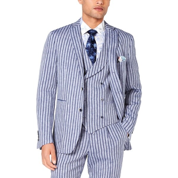 Tallia Mens Sportcoat Linen Stripe - Navy/White - 50L