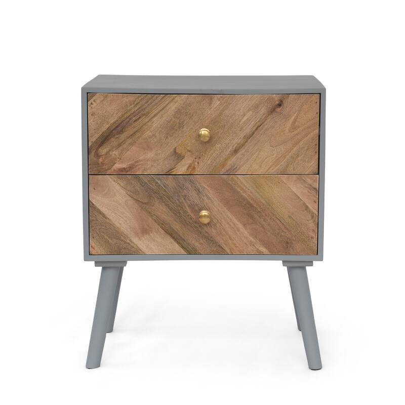 20" Natural Wood Nightstand with 2 Drawers