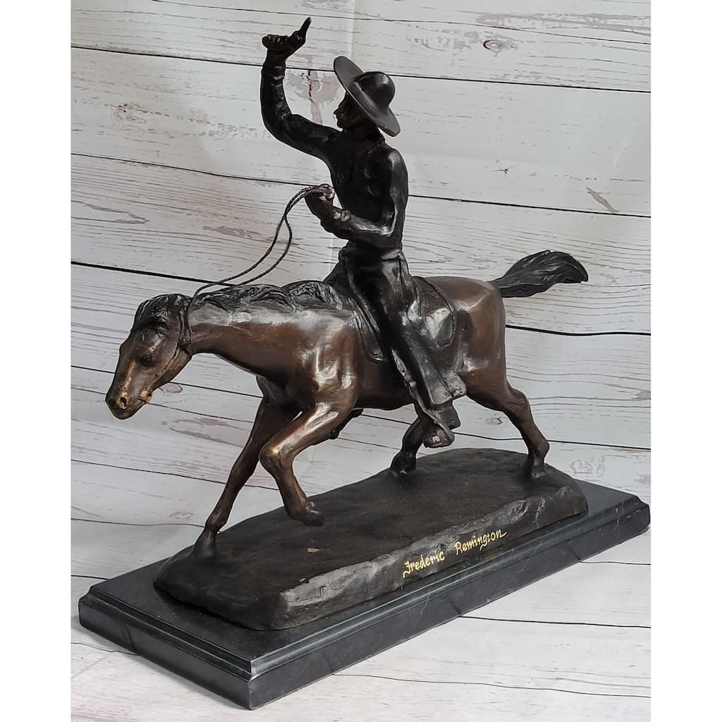 Frederic Remington Bronze Cowboy Will Rogers Statue Sculpture Western Art 14 Inches X 16 Inches