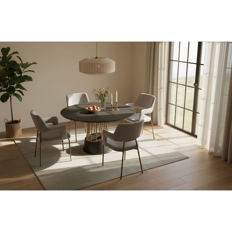 Modrest Cotopaxi Modern Charcoal & Brass Round Dining Table