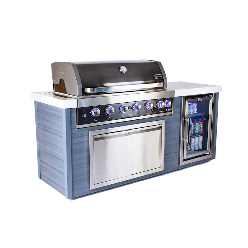 Mont Alpi MA805-AWBSS Artwood Polyethylene Frame 6-burner Stainless Steel Outdoor Kitchen Island Grill + Refrigerator - N/A