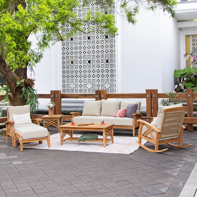 Cambridge Casual Carmel 3-piece Teak Outdoor Rocking Chair Set with Cushion