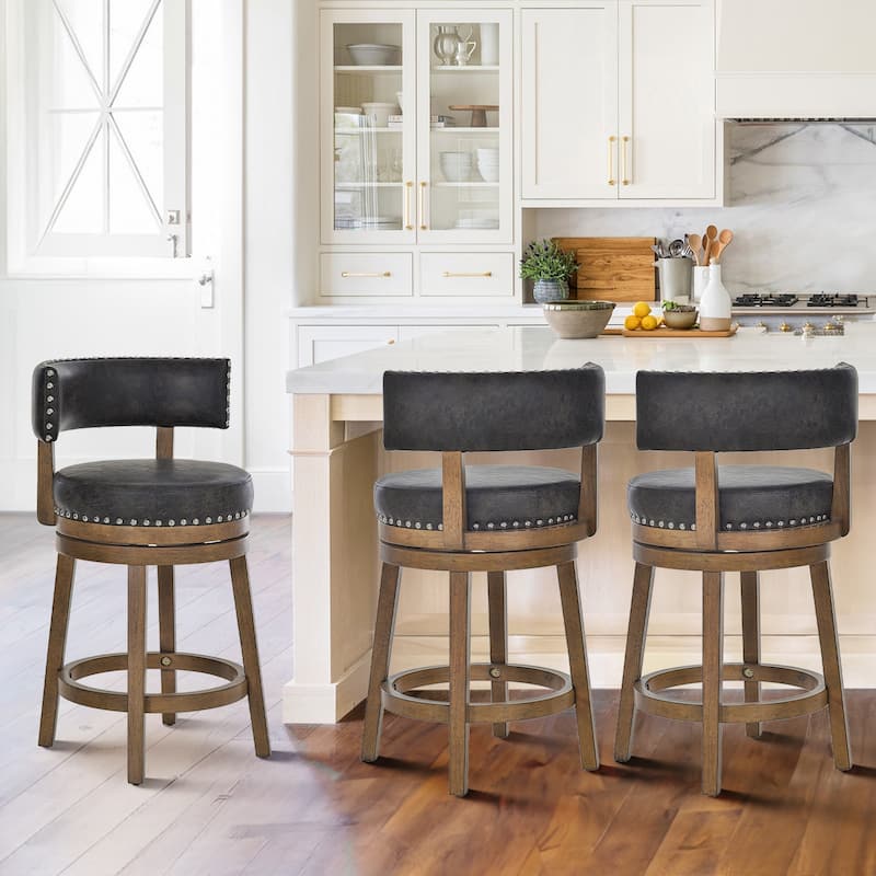Modern Velvet Swivel Bar Stool - 25" or 30" Counter Height with Adjustable Footrest & Walnut Base, for Kitchen Islands