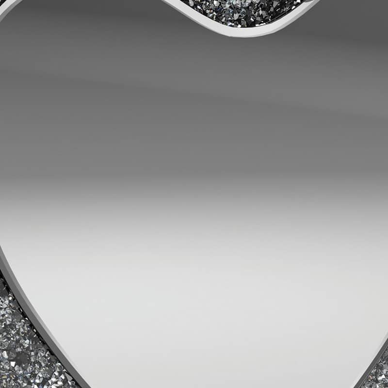 Theo 30 Inch Modern Vanity Wall Mirror, Heart, Crystal Frame, Glass, Silver