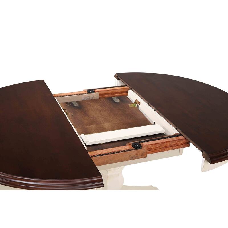 Extendable Dining Set - 5 Piece Round/Oval Table & Chairs - Seats 6 - Antique White & Chestnut Brown