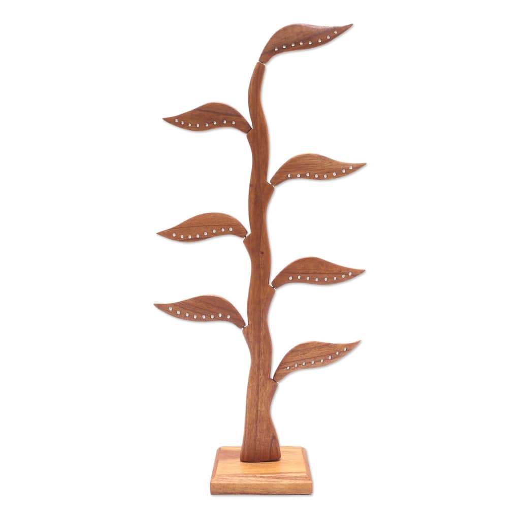 Novica Handmade Daun Salam In Brown Wood Jewelry Holder (21 Inch)