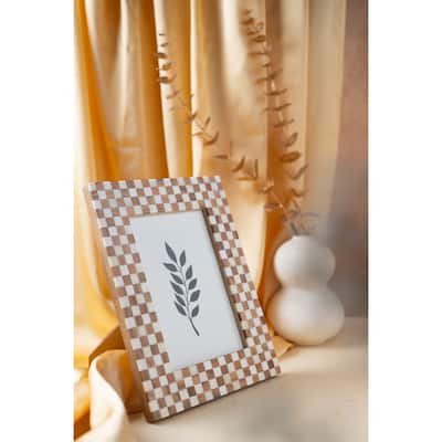 Checkered Rectangular Picture Frame - for 4" x 6" Photo - Brown and White