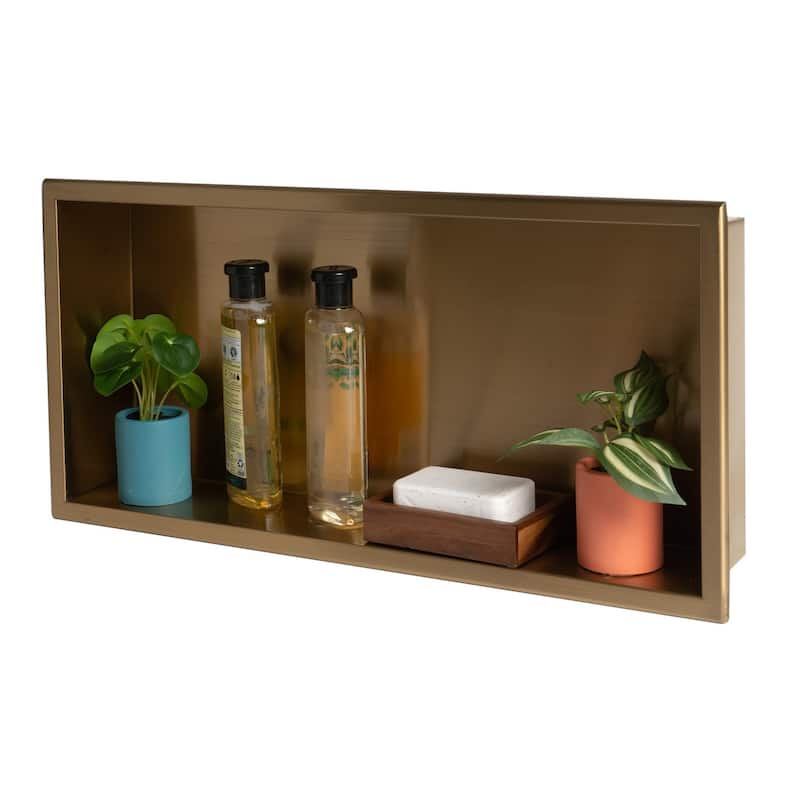 ALFI brand 24" x 12" Brushed Gold PVD Stainless Steel Horizontal Single Shelf Shower Niche