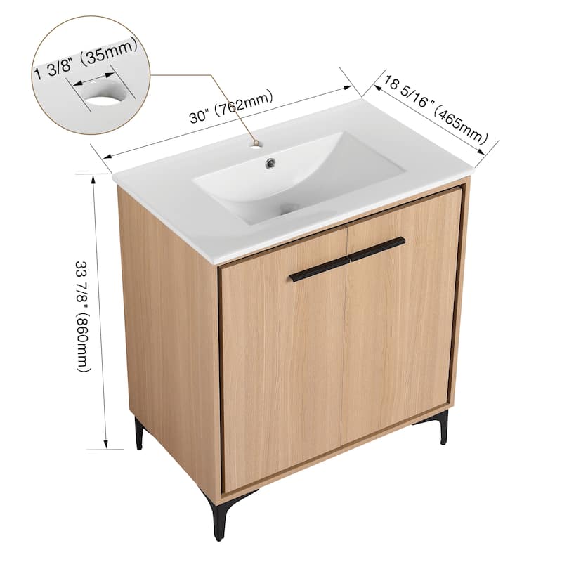 Beingnext 24"/30" Bathroom Vanity with Sink, Freestanding Bathroom Vanity with Soft Close Door and Adjustable Shelf