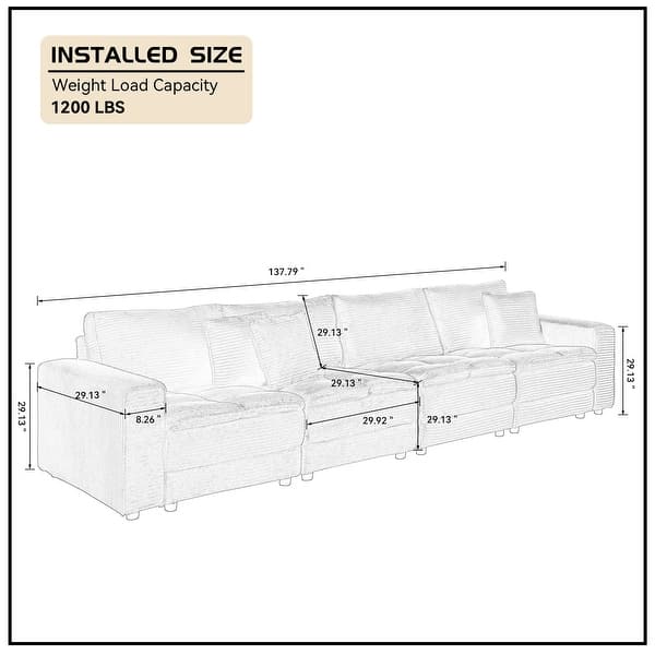 dimension image slide 1 of 3, Oversized Sectional Sofa L Shaped Corner Couch Corduroy Upholstery Convertible Sleeper Sofa Couch