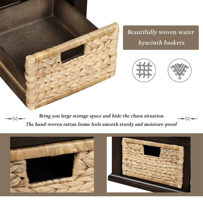 Harper & Bright Designs 3-Drawer Storage Bench with 3 Rattan Baskets