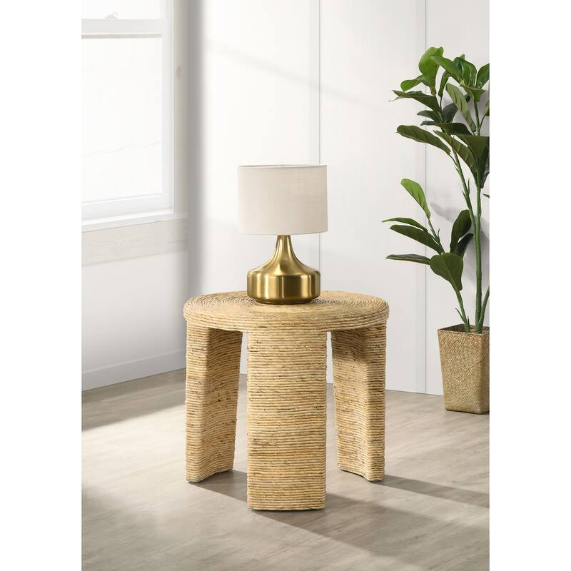 Artina Woven Rattan Round Side End Table Natural Brown