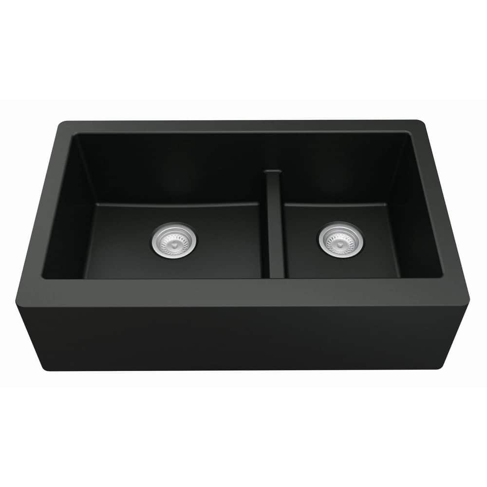 Karran Farmhouse/Apron-Front Quartz Double Bowl Kitchen Sink