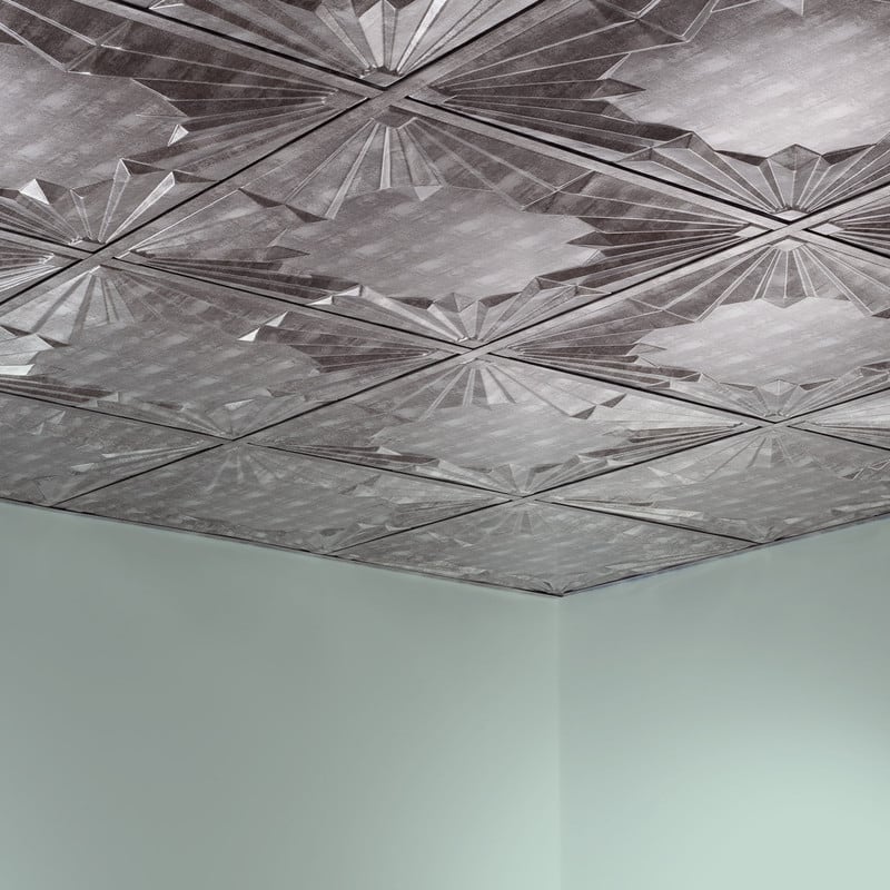 Fasade Art Deco Decorative Vinyl 2ft x 2ft Lay In Ceiling Tile in Crosshatch Silver (5 Pack)