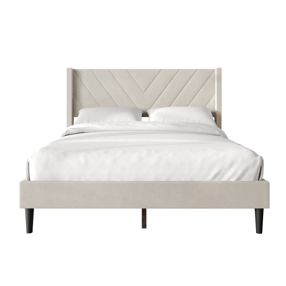 CraftPorch Sophisticated Wingback Upholstered Platform Velvet Bed