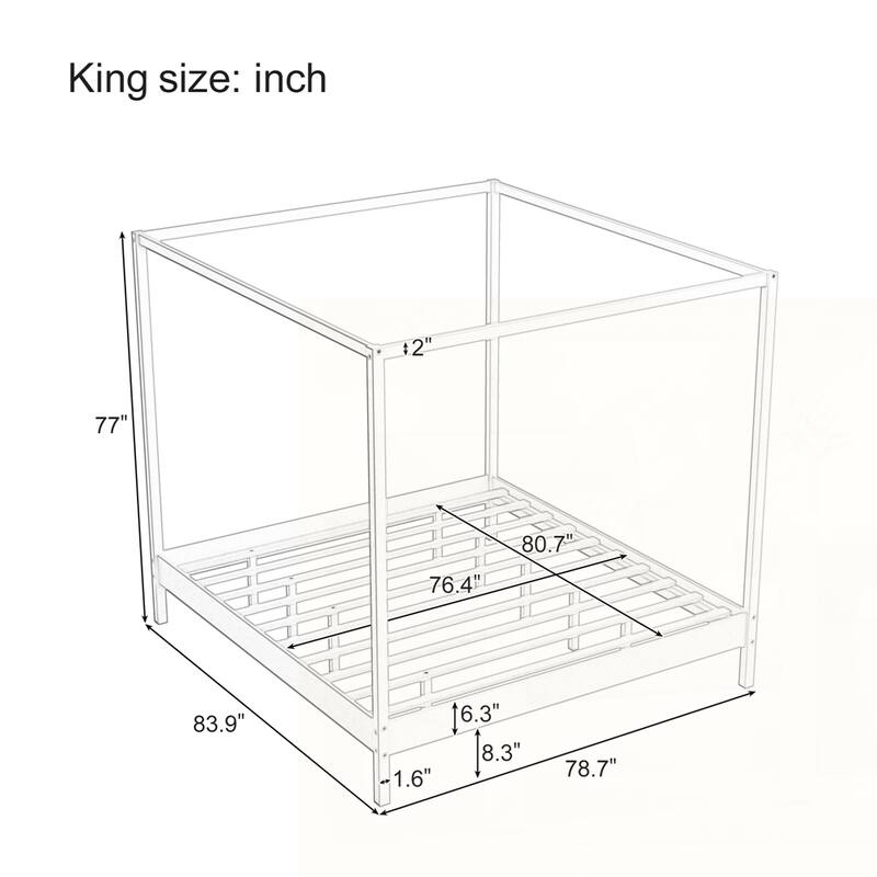Solid Wood Canopy Bed Frame Four Poster Platform Bed with Slats Support