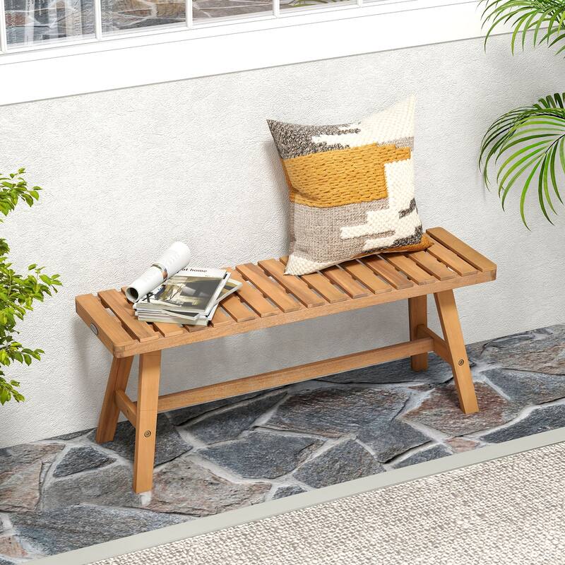 Gymax 2PCS Acacia Wood Outdoor Garden Bench w/Slatted Seat 800 lbs