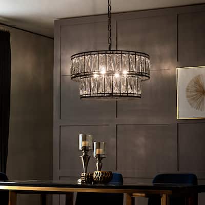 Aulia Modern Black Crystal 4-Light Drum Chandelier Lights for Dining Room - D15.5" x H10"