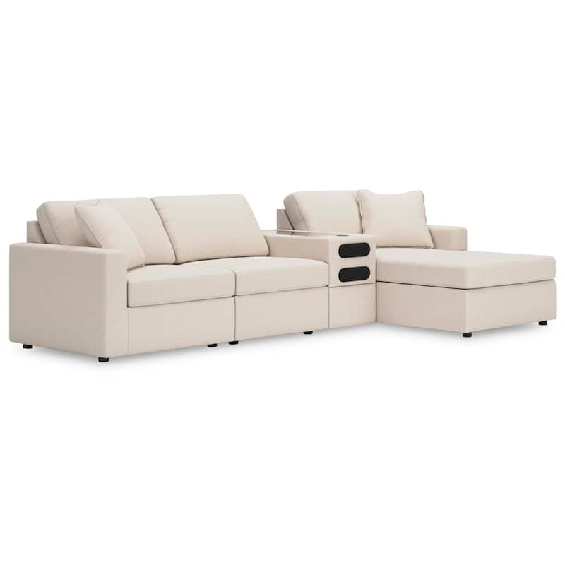Signature Design by Ashley Modmax 4-Piece Sectional with Chaise and Audio Console - 126"W x 68"D x 36"H - White - Right Facing
