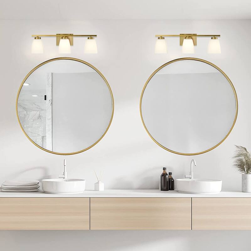 Brushed Nickel/Matte Black/Gold Modern 3-Light Vanity Light with Square Etched White Glass Shades