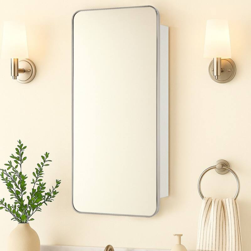 TEHOME Garnes Recessed or Surface Mount Framed Medicine Cabinet with Adjustable Shelves - 20'' x 40'' - Brushed Nickel