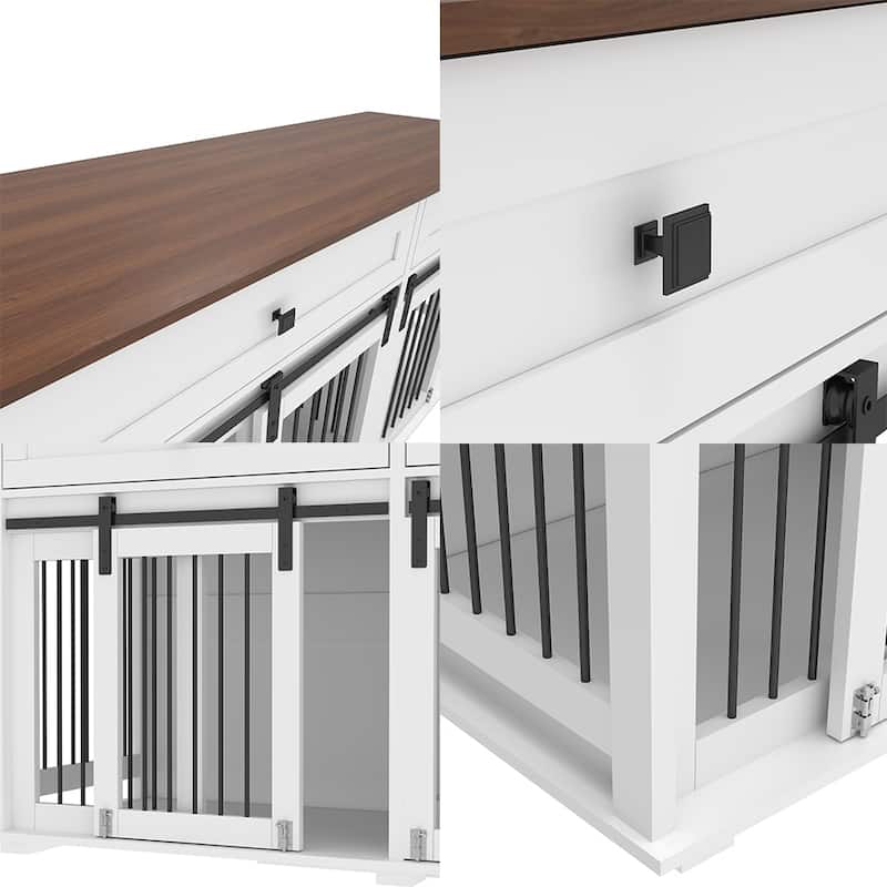 63''L Dog Crate Furniture for 2 Dogs, Large Double Dog Kennel Furniture TV Stand, Furniture Style Dog Crate End Table