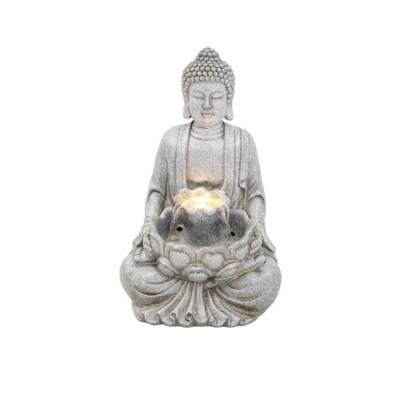 Glitzhome Polyresin Meditating Buddha Frog/Elephant Statue Outdoor Water Fountain with LED Lights - Grey - 23.25"H Buddha