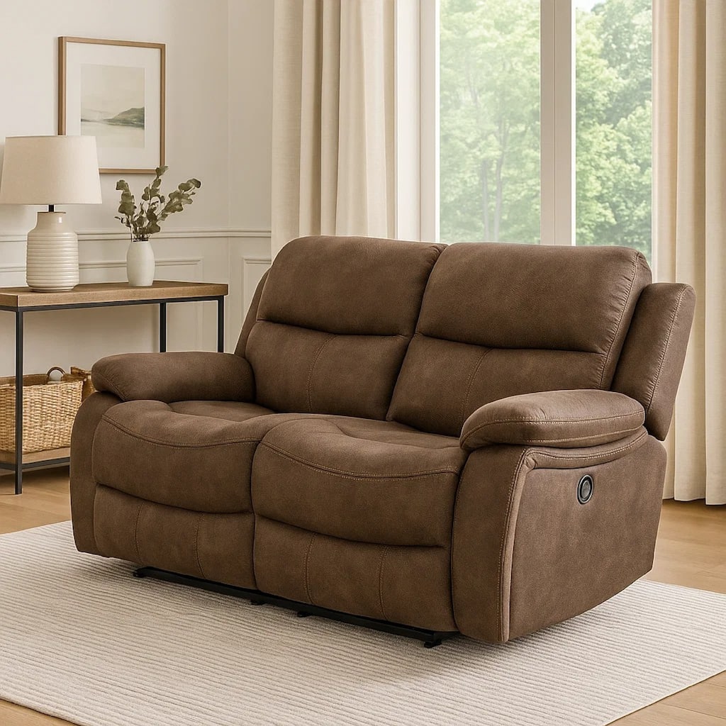 Heny Manual Reclining Loveseat, Brown Fabric Seating, 68 Inch No Sag