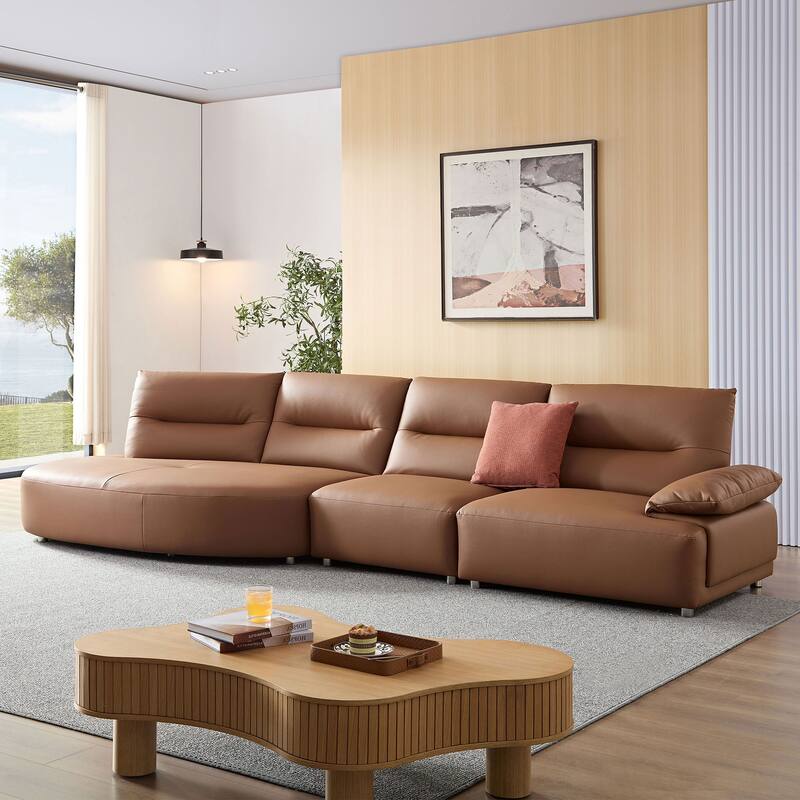 Leather Sectional Curved Shaped Sofa Couch for Living Room,Upholstered 4-Seat Sofa Set