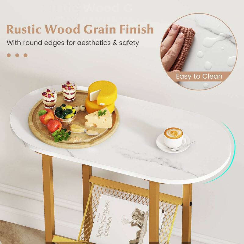 Costway End Table with Faux Marble Tabletop & Magazine Holder - See Details