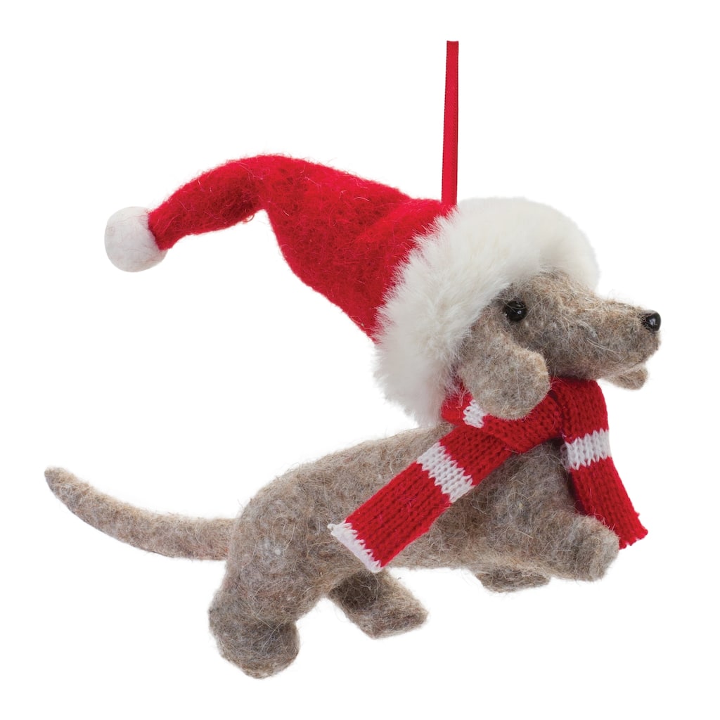 Dachshund with Santa Hat Christmas Ornaments - 8" - Set of 12