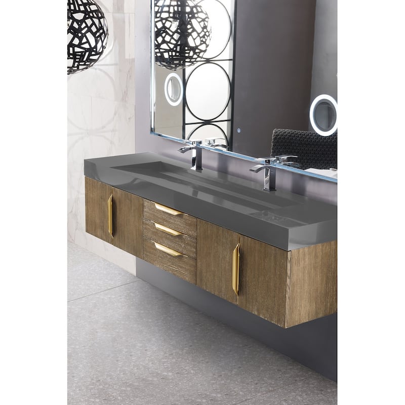 James Martin Vanities Mercer Island 72" Double Vanity, Latte Oak with Radiant Gold Hardware