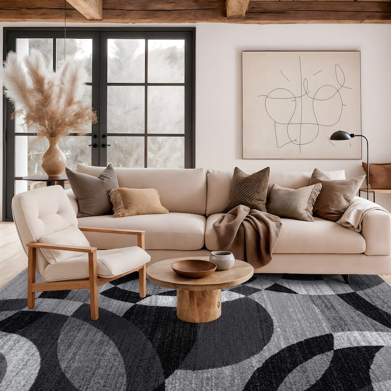 World Rug Gallery Geometric Circles Area Rug - 6'6" x 9' - Gray