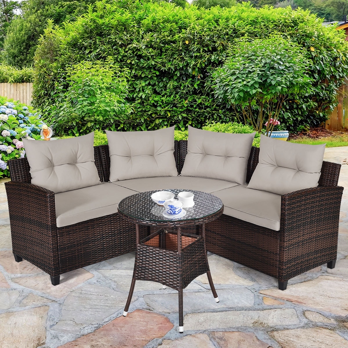 Costway 4PCS Outdoor Patio Rattan Furniture Set Cushioned Sofa Table On Sale Bed Bath Beyond 30686664