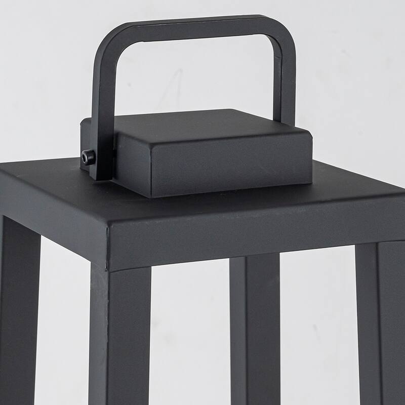 CraftHome Modern Matte Black Solar Lantern with Candle Shape Outdoor Light Decorative Portable Hanging LED Lights for Camping