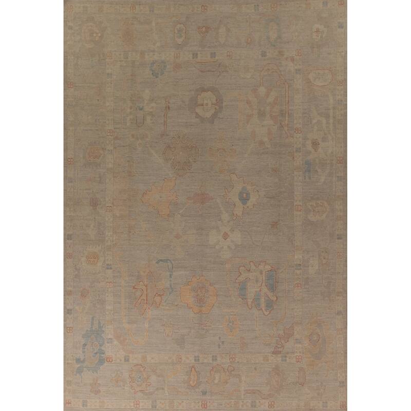 Vegetable Dye Oushak Area Rug Handmade Beige Wool Carpet - 8'11" x 12'0"