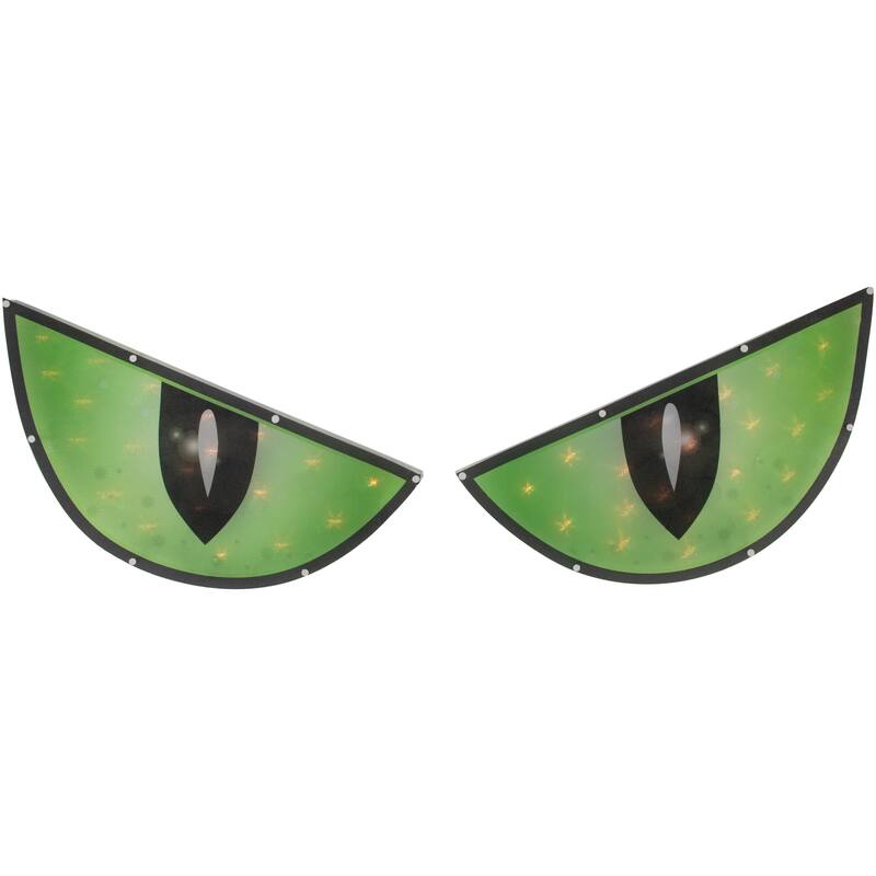 Lighted Eyes Halloween Window Silhouette Decorations - 40" - Green - Set of 2