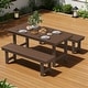 preview thumbnail 11 of 58, 3-Piece HDPE Outdoor Dining Set with Umbrella Hole Table and Two 2-Person Benches