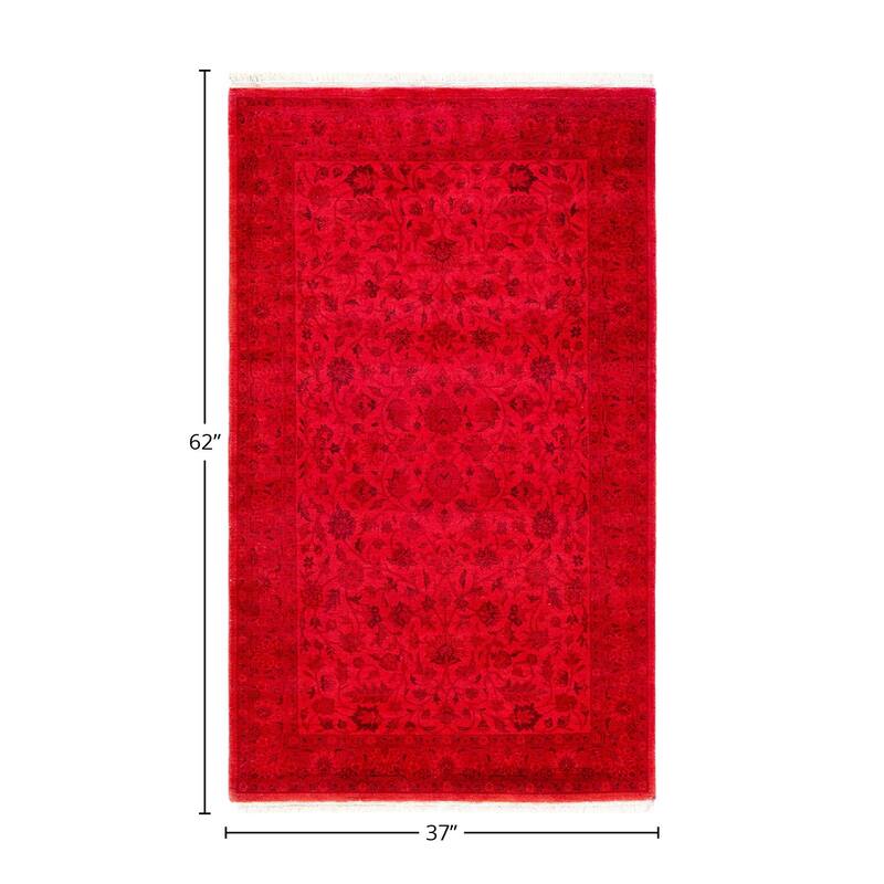 Fine Vibrance, One-of-a-Kind Hand-Knotted Runner Rug - Red, 3' 1" x 5' 2" - 3' 1" x 5' 2"