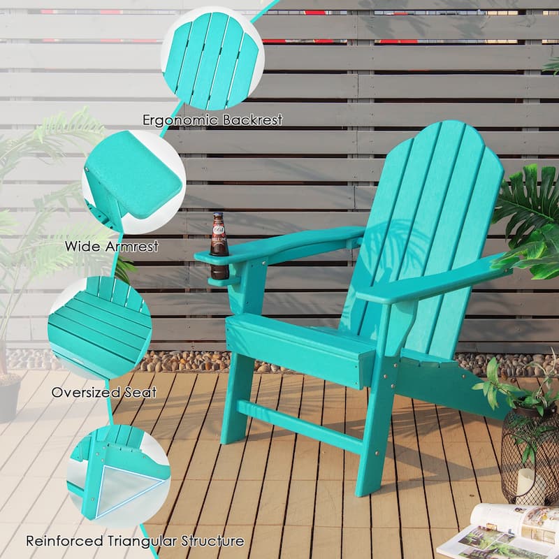 Costway Patio Adirondack Chair Weather Resistant Garden Deck W/Cup