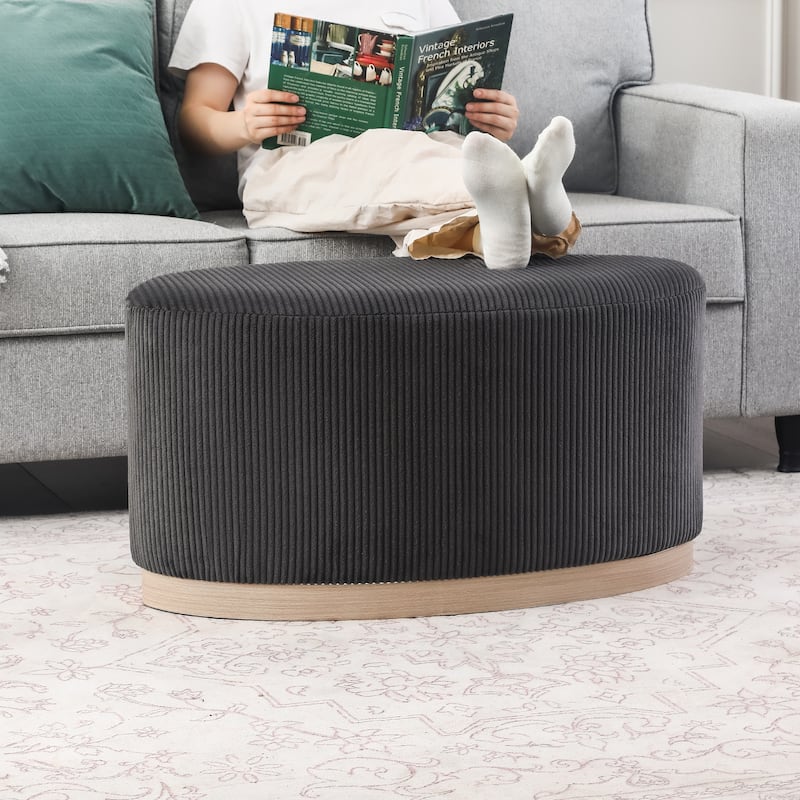 Adeco Velvet Upholstered Bench Oval Ottoman for Bed End Entryway